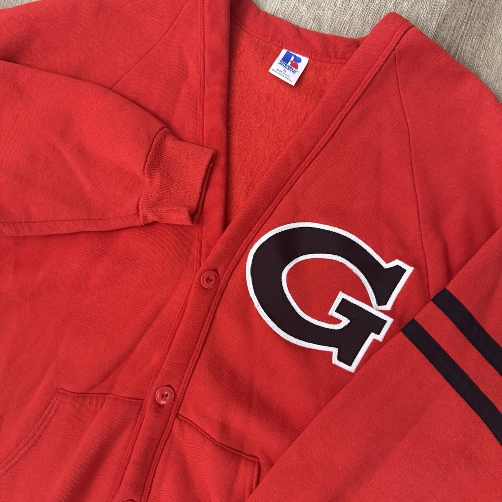 Vintage Russell Athletic Sweatshirt Cardigan Men's XL University Of Georgia Red